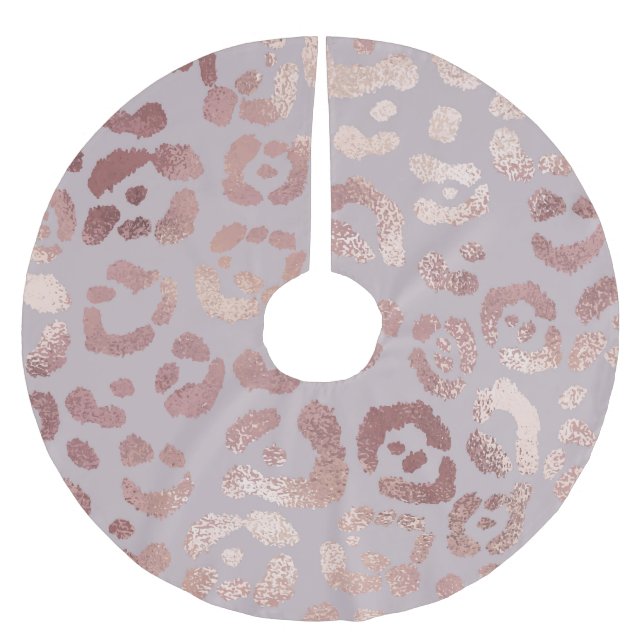 Saia Para Árvore De Natal De Poliéster Pele-leopardo: elegância rosa de ouro. (Frente)