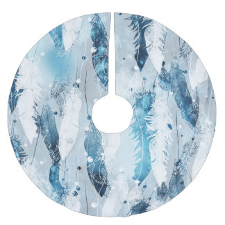 Saia Para Árvore De Natal De Poliéster Penas de queda: Blue Watercolor