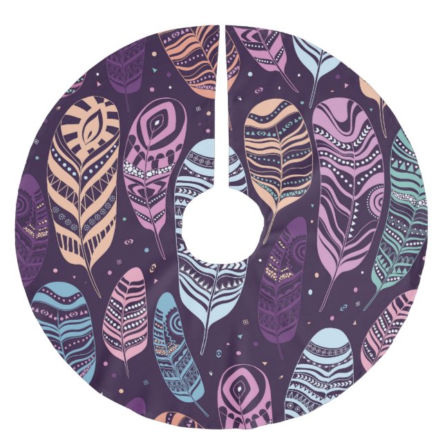 Saia Para Árvore De Natal De Poliéster Penas étnicas: padrão preto e branco (Frente)