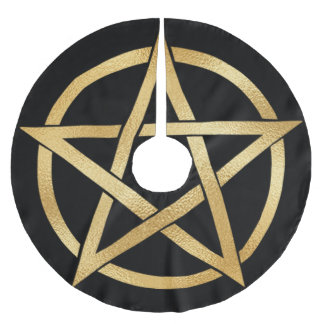 Saia Para Árvore De Natal De Poliéster Pentagrama Dourado em Preto