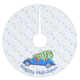 Saia Para Árvore De Natal De Poliéster Pequeno Carro Azul e Árvore de Natal Personalizado