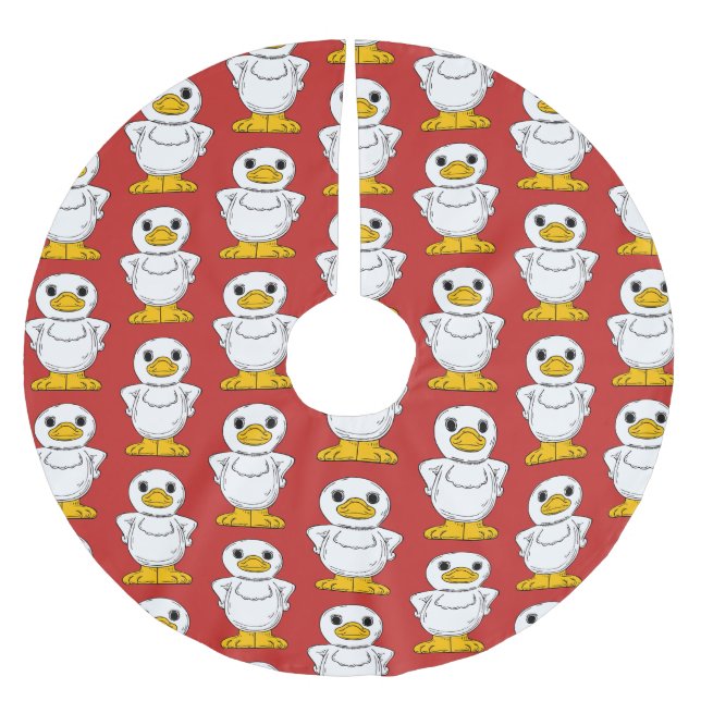 Saia Para Árvore De Natal De Poliéster Pequeno Pato Branco em Pé-Tropa (Frente)