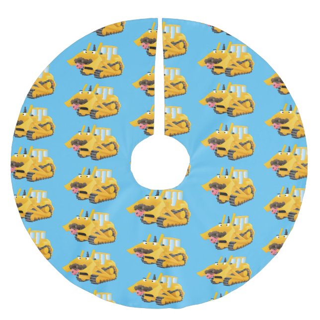 Saia Para Árvore De Natal De Poliéster Personagem de desenho animado de bulldozer amarelo (Frente)