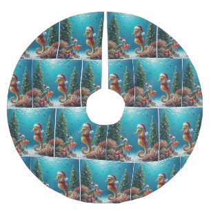 Saia Para Árvore De Natal De Poliéster Pescoço do mar e tartaruga marinha subaquática