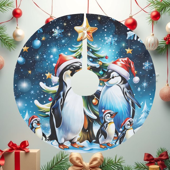 Saia Para Árvore De Natal De Poliéster Pinguins bonitos num estilo animado, (Criador carregado)