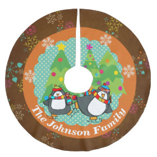 Saia Para Árvore De Natal De Poliéster Pinguins De Patinação E Árvores De Natal Camisa 3