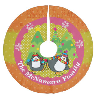 Saia Para Árvore De Natal De Poliéster Pinguins Patinando E Árvore De Natal Tapete 4