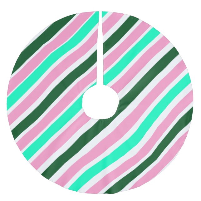 Saia Para Árvore De Natal De Poliéster Pink and Green Christmas Candy Stripes  (Frente)