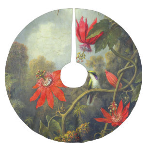 Saia Para Árvore De Natal De Poliéster Pintura de beija-flor e flores de maracujá