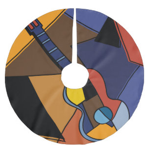 Saia Para Árvore De Natal De Poliéster Pintura De Surrealismo De Guitarra Cubista.