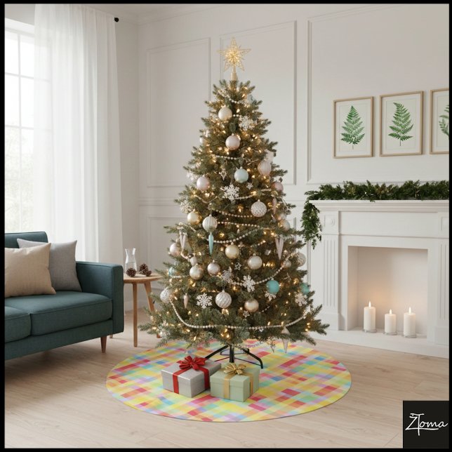 Saia Para Árvore De Natal De Poliéster Pixelated Bright Yellow Plaid Graphic Checkerboard (Criador carregado)