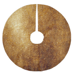 Saia Para Árvore De Natal De Poliéster Placa metálica Dourada do Ornamentado clássico