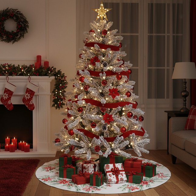 Saia Para Árvore De Natal De Poliéster Poinsettia aquosa e verde (Criador carregado)