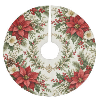 Saia Para Árvore De Natal De Poliéster Poinsettia & Azevinho de Natal Vintage