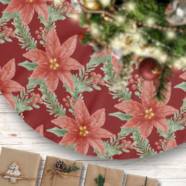 Saia Para Árvore De Natal De Poliéster Poinsettia Natal Flor Vermelho Verde Botânico