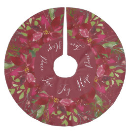Saia Para Árvore De Natal De Poliéster Poinsettia Watercolor Floral Burgundy