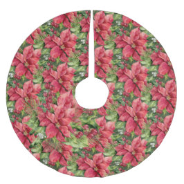 Saia Para Árvore De Natal De Poliéster Poinsettias De Aquarela Pintada À Mão