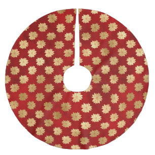 Saia Para Árvore De Natal De Poliéster Poinsettias de ouro vermelho-escuro floral de Nata