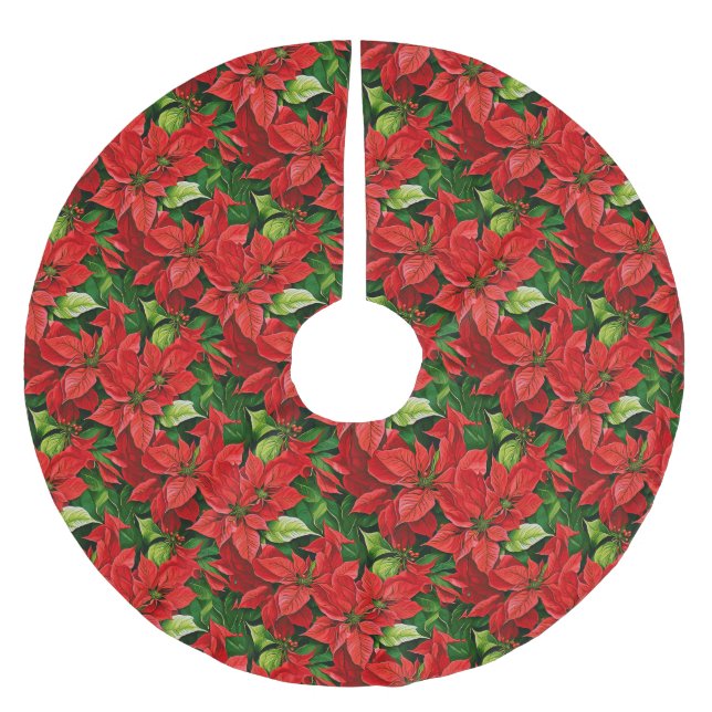Saia Para Árvore De Natal De Poliéster Poinsettias e Holly Leaves (Frente)