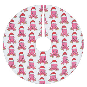 Saia Para Árvore De Natal De Poliéster Polvo fofo e feliz usando chapéu de Natal desenho