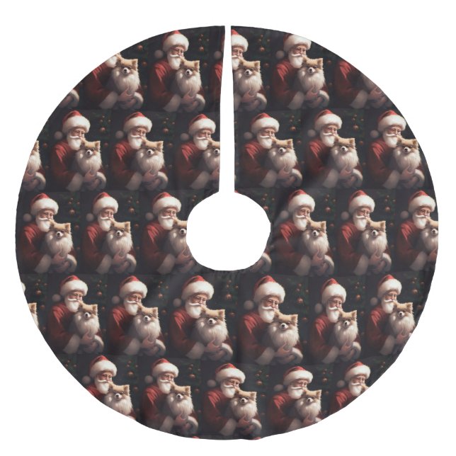 Saia Para Árvore De Natal De Poliéster Pomerânia com Papai Noel Natal Festivo (Frente)