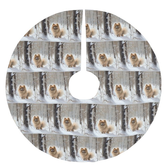 Saia Para Árvore De Natal De Poliéster Pomerânia Deixar nevar o Natal (Frente)