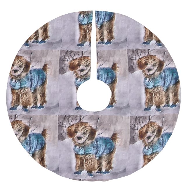 Saia Para Árvore De Natal De Poliéster Poodle Christmas Art (Frente)