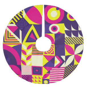Saia Para Árvore De Natal De Poliéster Pop art, formas geométricas coloridas.