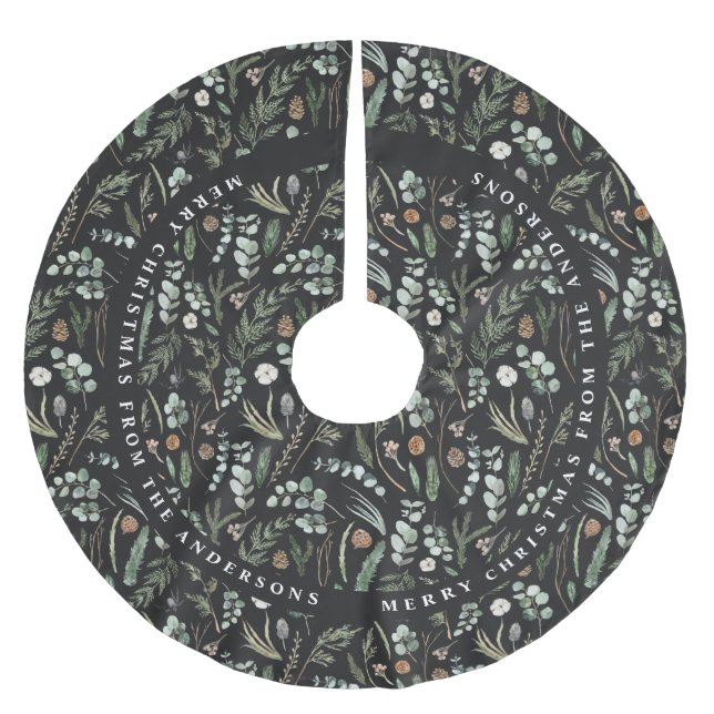 Saia Para Árvore De Natal De Poliéster Presente botânico mínimo de Natal preto (Frente)