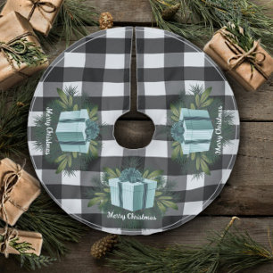 Saia Para Árvore De Natal De Poliéster Presente de Natal na Xadrez de Buffalo Teal