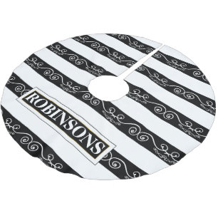 Saia Para Árvore De Natal De Poliéster Preto branco listrado elegante