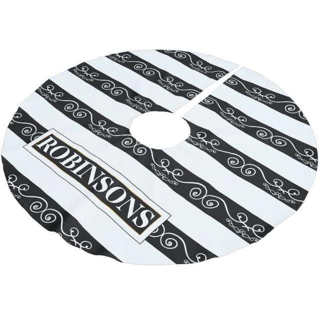 Saia Para Árvore De Natal De Poliéster Preto branco listrado elegante (Inclinado)