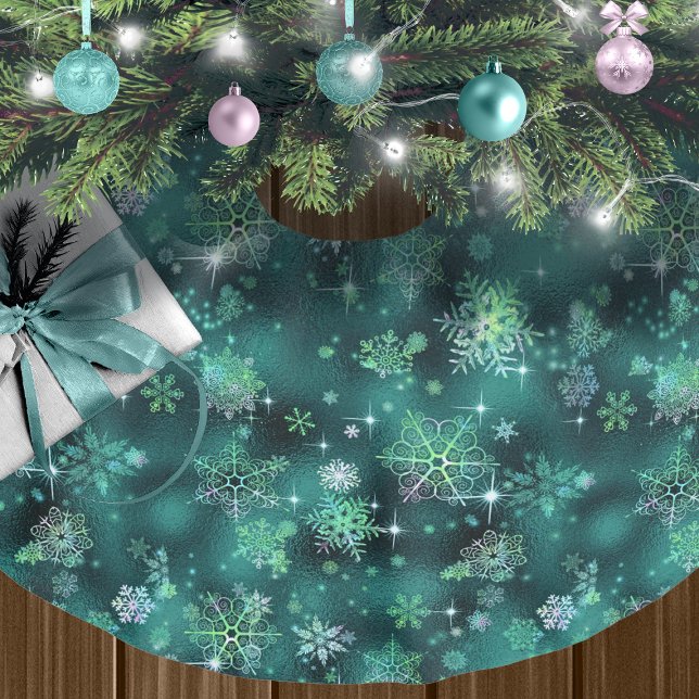 Saia Para Árvore De Natal De Poliéster Prettiest Snowflakes Green ID846 (Criador carregado)