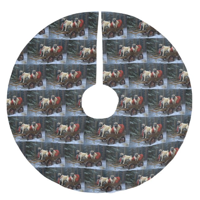 Saia Para Árvore De Natal De Poliéster Pug Christmas Fesason Season (Frente)