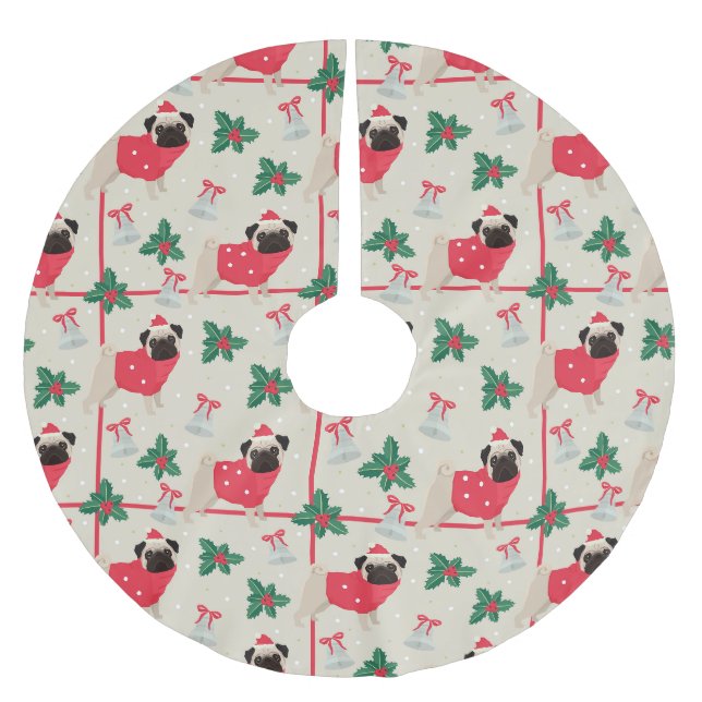 Saia Para Árvore De Natal De Poliéster Pugs de Natal (Frente)