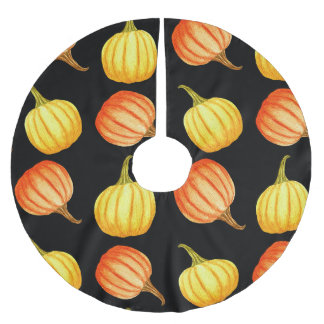 Saia Para Árvore De Natal De Poliéster Pumpkin Laranja: Padrão De Aquarela Sem Costura.