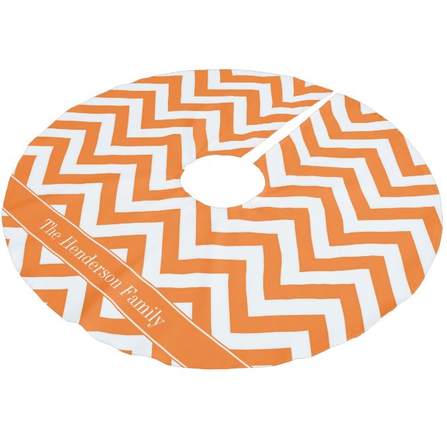 Saia Para Árvore De Natal De Poliéster Pumpkin White Chevron, Pumpkin Name Monograma (Inclinado)