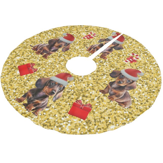 Saia Para Árvore De Natal De Poliéster Puppies de Natal Dachshund Skirt (Inclinado)
