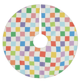 Saia Para Árvore De Natal De Poliéster Quadro de Verificação Colorido e Brilhante Padrão