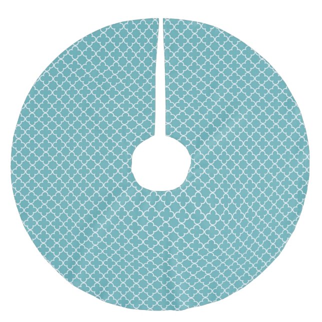 Saia Para Árvore De Natal De Poliéster Quatrefoil Branco Azul Aqua (Frente)