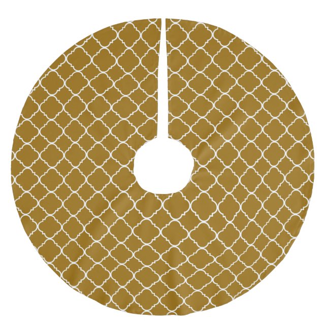 Saia Para Árvore De Natal De Poliéster Quatrefoil Branco Dourado Chic (Frente)