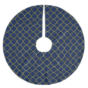 Saia Para Árvore De Natal De Poliéster Quatrefoil Dourado e azul