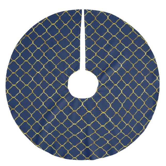 Saia Para Árvore De Natal De Poliéster Quatrefoil Dourado e azul (Frente)