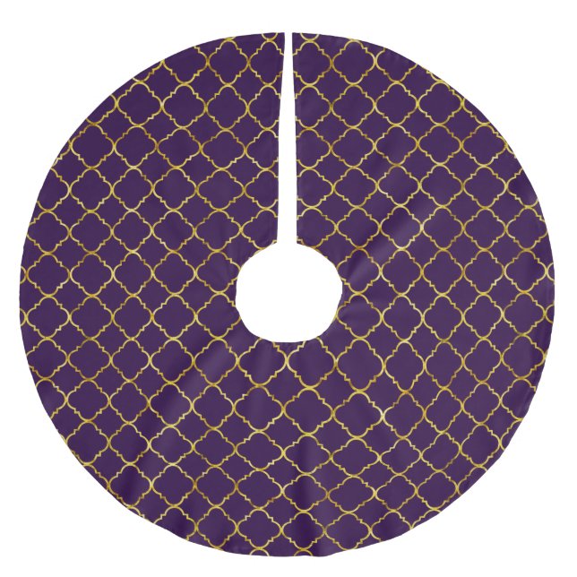 Saia Para Árvore De Natal De Poliéster Quatrefoil Dourado e roxo (Frente)