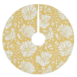 Saia Para Árvore De Natal De Poliéster rabisco floral do ouro, desenhado à mão