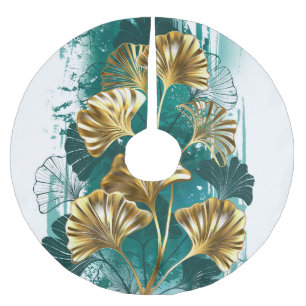 Saia Para Árvore De Natal De Poliéster Ramificação com Ouro deixa Ginko Biloba