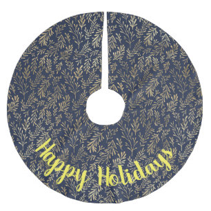 Saia Para Árvore De Natal De Poliéster Ramificações Douradas sobre o azul escuro