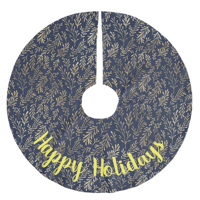 Saia Para Árvore De Natal De Poliéster Ramificações Douradas sobre o azul escuro (Frente)