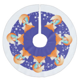 Saia Para Árvore De Natal De Poliéster Raposa de inverno embrulhada na camisa da árvore d