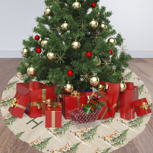 Saia Para Árvore De Natal De Poliéster Raposa gira de monograma da família Beige Burlap